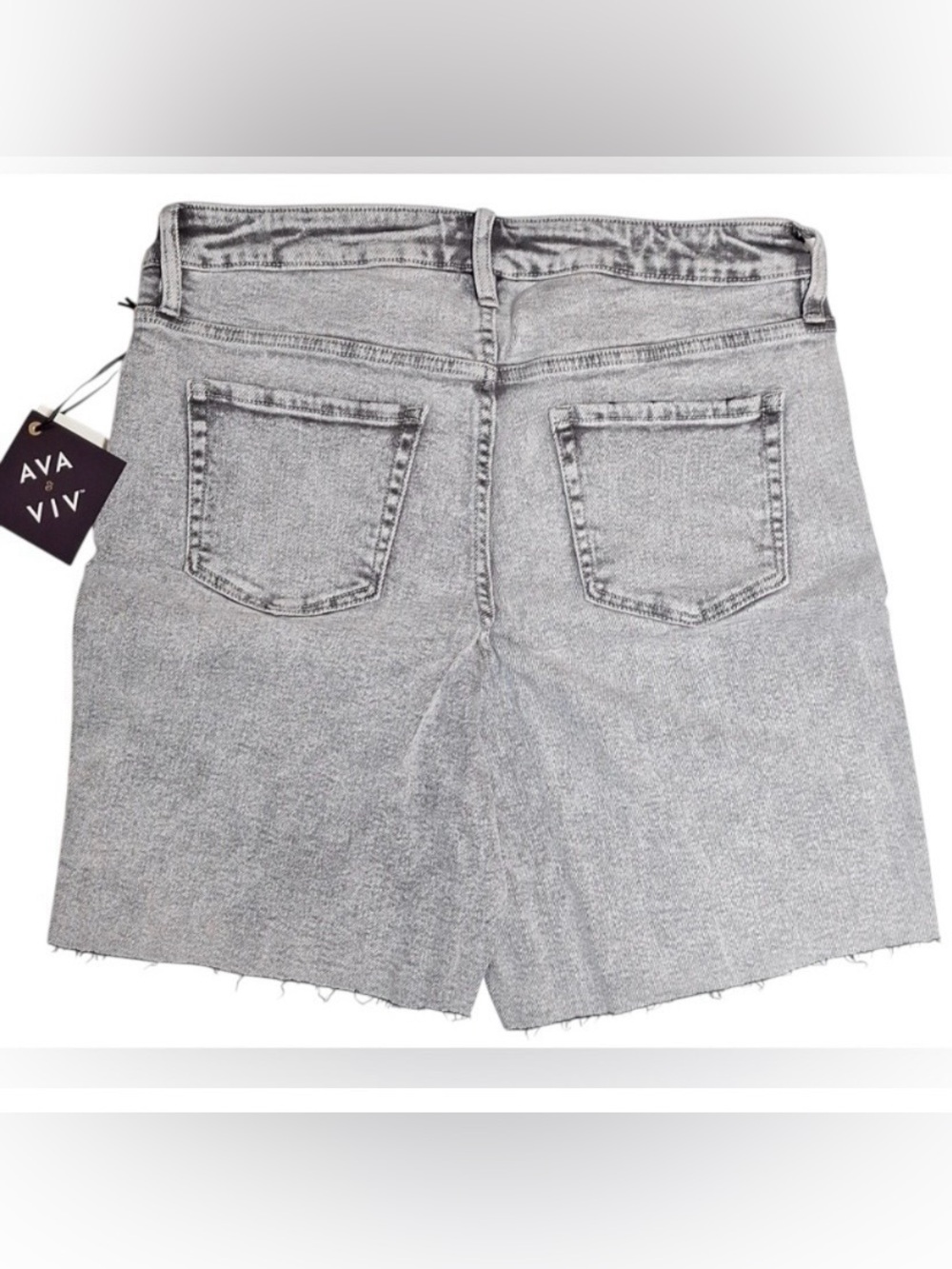Ava & Viv Plus 18W Gray Acid Wash Bermuda Denim Shorts Raw Hem High Rise - Picture 3 of 7